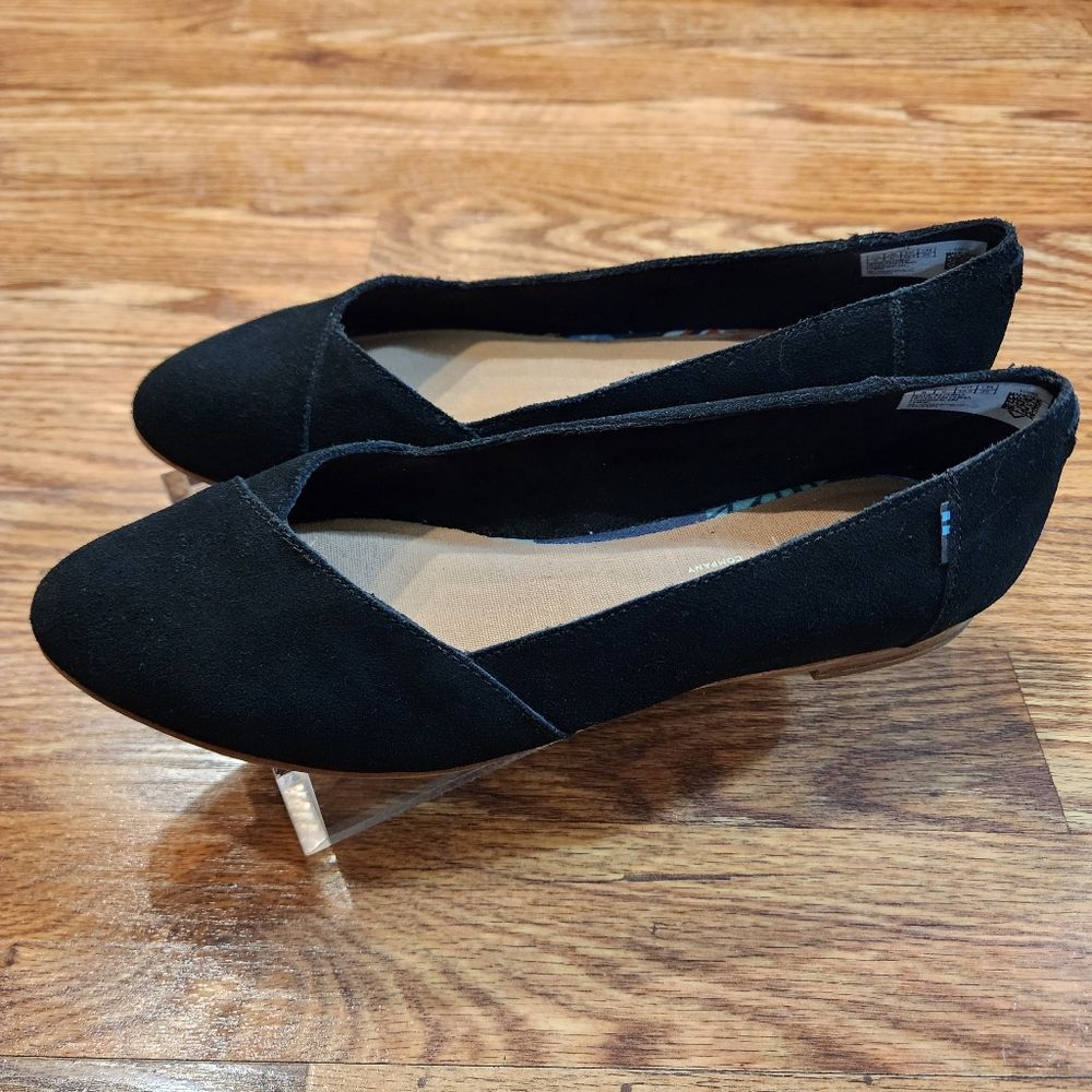 Tom's Jutti Neat Black Faux Suede Flats Slip on Shoes Women's Size 8W